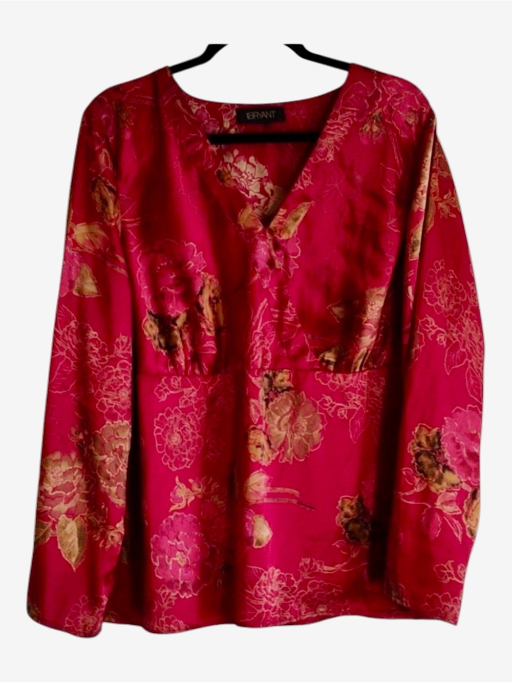 Lane Bryant Asian Silky Blouse in Red and Gold Floral Pattern